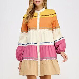 Strut & Bolt Colorblock Ric Rac Long Sleeve Dress Sz Small MSRP $92